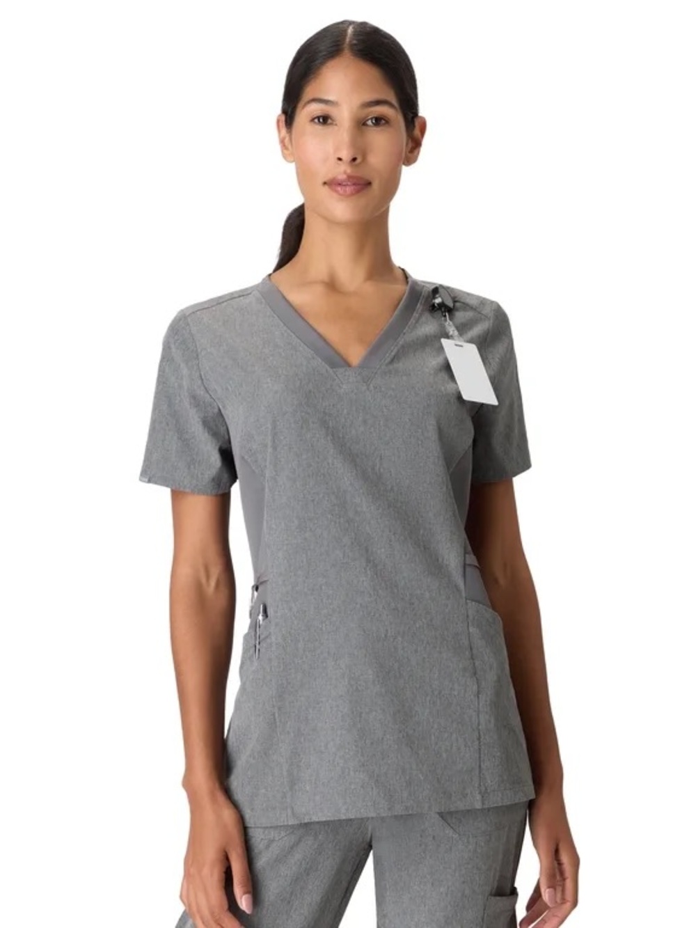 Hanes Women's Grey V-Neck Short Sleeve Scrub Top